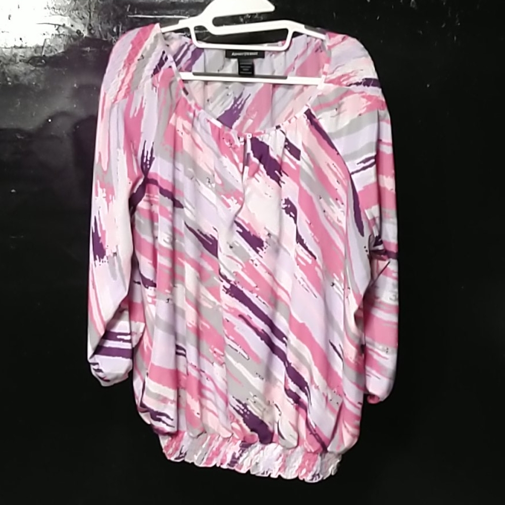 Pink, purple, gray, and white translucent shirt